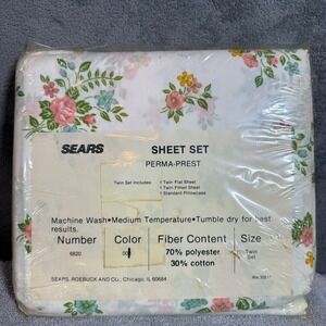 Vintage Sears Perma Prest‎ Sheet Set Floral Twin Size 66 X 104 Style Number 6820